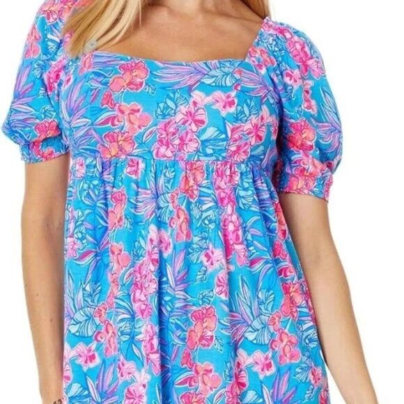 Lilly Pulitzer Delaney Short Sleeve Mini Dress Cumulus Blue Printed S-4 279936 - Picture 7 of 15